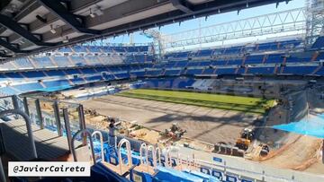 El momento que muchos madridistas estaban esperando: el Bernabéu ya tiene césped