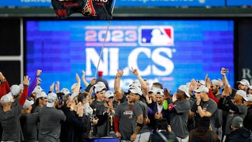 PHILADELPHIA, PENNSYLVANIA - OCTOBER 24: Ketel Marte #4 of the Arizona Diamondbacks celebrates after being named the NLCS MVP after Game Seven of the Championship Series against the Philadelphia Phillies at Citizens Bank Park on October 24, 2023 in Philadelphia, Pennsylvania.   Rich Schultz/Getty Images/AFP (Photo by Rich Schultz / GETTY IMAGES NORTH AMERICA / Getty Images via AFP)