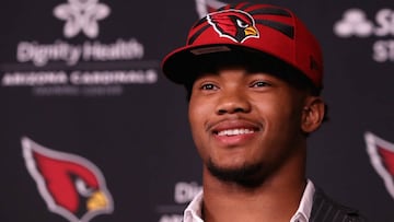 TEMPE, ARIZONA - APRIL 26: Quarterback Kyler Murray of the Arizona Cardinals poses during a press conference at the Dignity Health Arizona Cardinals Training Center on April 26, 2019 in Tempe, Arizona. Murray was the first pick overall by the Arizona Cardinals in the 2019 NFL Draft.   Christian Petersen/Getty Images/AFP
 == FOR NEWSPAPERS, INTERNET, TELCOS &amp; TELEVISION USE ONLY ==