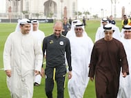 Sheikh Mansour, Khaldoon Al Mubarak y Pep Guardiola