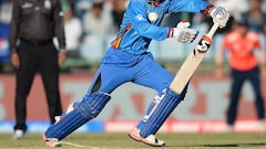 Afghanistan batsman Rashid Khan in action against England in New Delhi today.