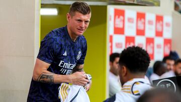 VILLARREAL, SPAIN - MAY 19: Toni Kroos of Real Madrid looks on during the Spanish league, La Liga EA Sports, football match played between Villarreal CF and Real Madrid CF at La Ceramica stadium on May 19, 2024, in Valencia, Spain. (Photo By Ivan Terron/Europa Press via Getty Images)
