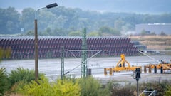 27 September 2022, Mecklenburg-Western Pomerania, Lubmin: Unused pipes for the Nord Stream 2 Baltic gas pipeline are stored on the site of the Port of Mukran. After a pressure drop was detected in a short time for the two Baltic Sea pipelines Nord Stream 1 and 2, three leaks have now been identified. Doubts about an accident are growing. Photo: Stefan Sauer/dpa (Photo by Stefan Sauer/picture alliance via Getty Images)