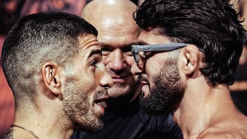 Montaje de un cara a cara entre Ilia Topuria y Arman Tsarukyan.