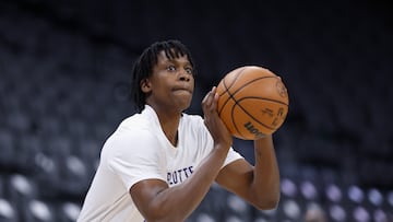 SACRAMENTO, CALIFORNIA - JANUARY 02: Frank Ntilikina #44 of the Charlotte Hornets warms up before the game against the Sacramento Kings at Golden 1 Center on January 02, 2024 in Sacramento, California. NOTE TO USER: User expressly acknowledges and agrees that, by downloading and or using this photograph, User is consenting to the terms and conditions of the Getty Images License Agreement. (Photo by Lachlan Cunningham/Getty Images)