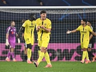Villarreal's Spanish defender #26 Pau Navarro celebrates after Villarreal's Canadian forward #21 Tani Oluwaseyi (not seen) scored his team's second goal during the UEFA Champions League league phase day 6 football match between Villarreal CF and FC Copenhagen at La Ceramica Stadium in Vila-real on December 10, 2025. (Photo by JOSE JORDAN / AFP)