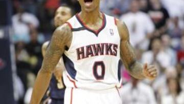 Jeff Teague celebra la victoria de su equipo.