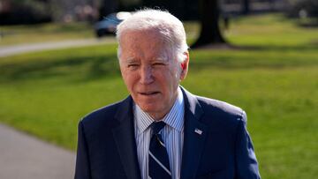 U.S. President Joe Biden speaks to members of the press after a weekend in Delaware, on the South Lawn of the White House in Washington, U.S., February 19, 2024. REUTERS/Bonnie Cash