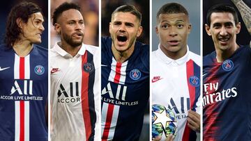 Cavani, Neymar, Icardi, Mbappé y Di María, los delanteros del PSG.