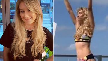 Im&aacute;genes de la extenista rusa Anna Kournikova posando con una camiseta negra y bailando en bikini. 