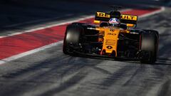 Renault Sport Formula One Team Renault RS17 in the Pitlane during the final day of Formula One winter testing at Circuit de Catalunya