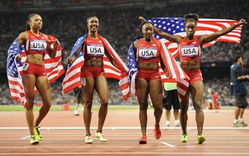 El récord de los relevos de 4x100 sigue en posesión de las estadounidenses con un tiempo de 40,82 s. Suponía el oro en los Juegos Olímpicos de Londres 2012.