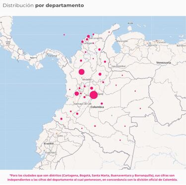 Mapa de casos y muertes por coronavirus por departamentos en Colombia: hoy, 13 de noviembre