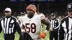 Chicago Bears inside linebacker Roquan Smith (58) leaves the field Sunday, Dec. 12, 2021, at Lambeau Field in Green Bay, Wisconsin. (Brian Cassella/Chicago Tribune/Tribune News Service via Getty Images)