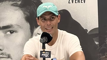 El tenista español Rafa Nadal atiende a los medios en una rueda de prensa previa al Abierto Mexicano Telcel de Acapulco 2022.