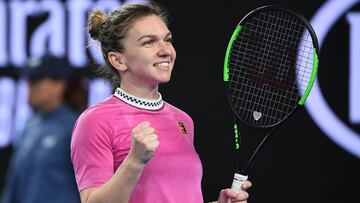 Simona Halep celebra su victoria ante Kaia Kanepi en su partido de primera ronda del Open de Australia.