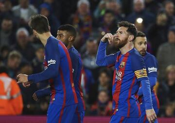 Barcelona's Leo Messi calls to check PSG are watching.