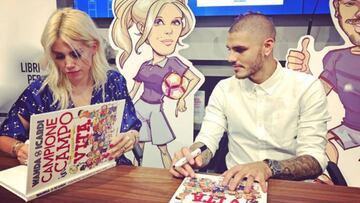 Wanda Nara y Mauro Icardi en la presentación del libro de Wanda Nara, "Campione in campo e nella vita" ("Campeón en la cancha y en la vida"), en Milán. Foto Instagram @wanda_icardi