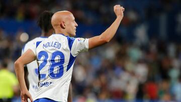 Mollejo celebra su gol frente al Sporting.