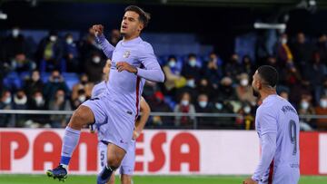 Philippe Coutinho, jugador del FC Barcelona, celebra el gol anotado ante el Villarreal CF en LaLiga Santander.