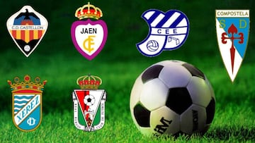 Equipos de Tercera que han militado en Primera: Castell&oacute;n, Real Ja&eacute;n, Europa, Compostela, Xerez y Real Burgos.