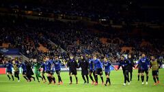FILE PHOTO: Soccer Football - Champions League - Round of 16 First Leg - Atalanta v Valencia - San Siro, Milan, Italy - February 19, 2020  Atalanta players celebrate in front of their fans after the match   REUTERS/Daniele Mascolo/File Photo