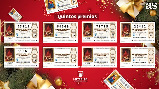 23112, 25412, 60649, 61366, 77715 y 94273, quintos premios del sorteo de la Lotería de Navidad 2025: ¿dónde han tocado?