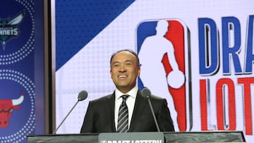 CHICAGO, IL - MAY 14: Deputy Commissioner of the NBA, Mark Tatum, takes the stage at the 2019 NBA Draft Lottery on May 14, 2019 at the Chicago Hilton in Chicago, Illinois. NOTE TO USER: User expressly acknowledges and agrees that, by downloading and/or using this photograph, user is consenting to the terms and conditions of the Getty Images License Agreement. Mandatory Copyright Notice: Copyright 2019 NBAE (Photo by Gary Dineen/NBAE via Getty Images)