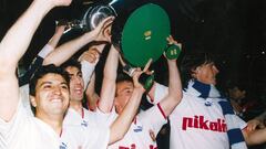 Los jugadores del Zaragoza celebran su cuarta Copa del Rey, que ganaron en 1994 en el Calder&oacute;n en los penaltis ante el Celta. 