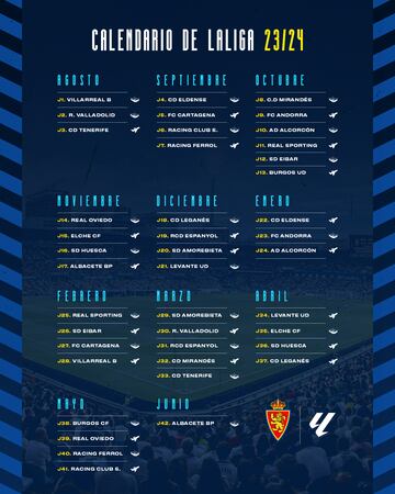 Calendario del Real Zaragoza en la temporada 2023-24.