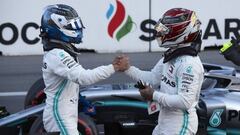 Bottas y Hamilton tras la carrera de Bakú.