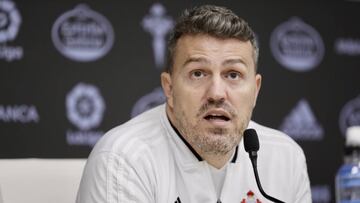Óscar García, entrenador del Celta, durante la rueda de prensa previa al partido con el Real Madrid.