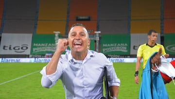 Sergi Escobar celebra una de las victorias de América de Cali frente a Atlético Nacional.