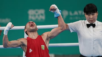 Pan-Am Games - Santiago 2023 - Boxing - Centro de Entrenamiento Olimpico, Santiago, Chile - October 26, 2023 Brazil's Michael Trindade celebrates after winning his men's 51 kg semifinals match against Argentina's Ramon Nicanor Quiroga REUTERS/Ivan Alvarado