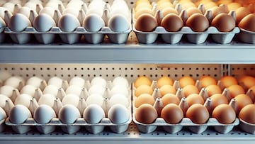 White and brown eggs on shelf | AI image