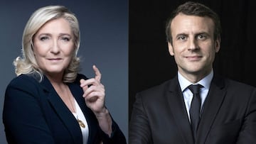 (COMBO) This combination of file pictures created on April 10, 2022 shows French far-right party Rassemblement National&#039;s (RN) presidential candidate Marine Le Pen posing during a photo session in Paris on October 20, 2021 and French President and La
