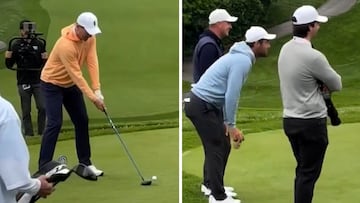 Scottie Scheffler’s hilarious reaction after Peyton Manning hits a house with his swing