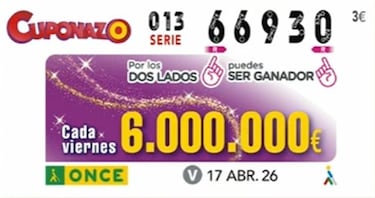 Cuponazo de la ONCE: comprobar los resultados del sorteo hoy, viernes 17 de abril