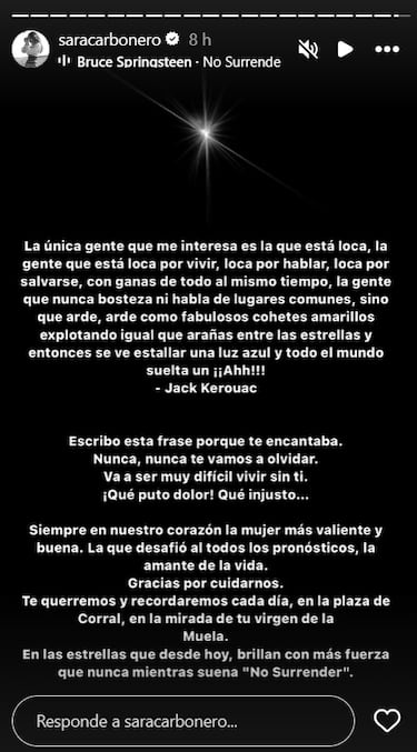 Sara Carbonero, rota por la p¨¦rdida de la ¡°mujer m¨¢s valiente¡±: ¡°?Qu¨¦ puto dolor!¡±