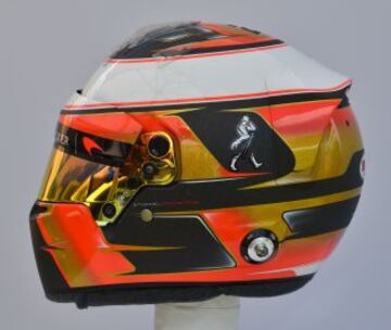 Lateral del casco del piloto belga Stoffel Vandoorne de Mclaren.