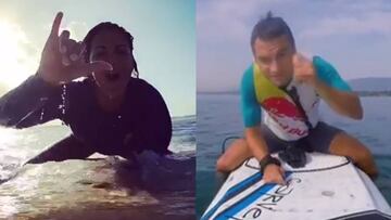 Lara &Aacute;lvarez reta a Dani Pedrosa a un duelo de surf.