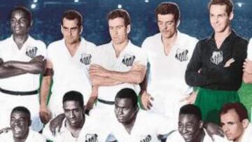 <b>EL ONCE CAMPEÓN DEL SANTOS EN 1962. </b>De arriba a abajo y de izquierda a derecha: Lima, Zito, Dalmo, Calvet, Gilmar y Mauro; Dorval, Mengálvio, Coutinho, Pelé y Pepe.