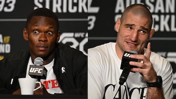 Israel Adesanya y Sean Strickland en la rueda de prensa previa al UFC 293.