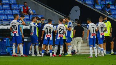 28/06/20 PARTIDO PRIMERA DIVISION CORONAVIRUS COVID19 ESPANYOL - REAL MADRID PAUSA PARADA HIDRATACION COOLING BREAK RUFETE