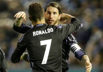 Madrid’s Cristiano Ronaldo celebrates scoring their second goal with Sergio Ramos Reuters / Miguel Vidal