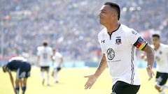 Futbol, Universidad de Chile vs Colo Colo
 Novena fecha, campeonato nacional 2018
 El jugador de Colo Colo Esteban Paredes celebra su gol contra Universidad de Chile durante el partido de primera division disputado en el estadio Nacional de Santiago, Chil