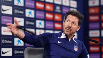El entrenador del Atlético de Madrid Diego Pablo Simeone, en una rueda de prensa.