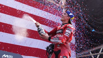 Márquez celebrando la victoria en el esprint de Austin.