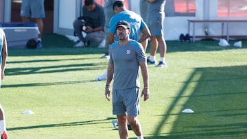 Simeone, en la sesión de entrenamiento del Atlético.