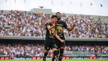 MEXICO CITY, MEXICO - APRIL 09: Jorge Ruvalcaba of Pumas celebrates after scoring the team's third goal during the 14th round match between Pumas UNAM and Atletico San Luis as part of the Torneo Clausura 2023 Liga MX at Olimpico Universitario Stadium on April 09, 2023 in Mexico City, Mexico. (Photo by Manuel Velasquez/Getty Images)